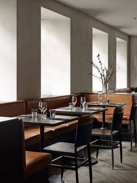 Musling by SPACE Copenhagen Banquette Seating Restaurant, Copenhagen Interior, Walnut Dining Chair, Copenhagen Design, Space Copenhagen, Banquette Seating, Bar Design Restaurant, Restaurant Interior Design, Hospitality Design