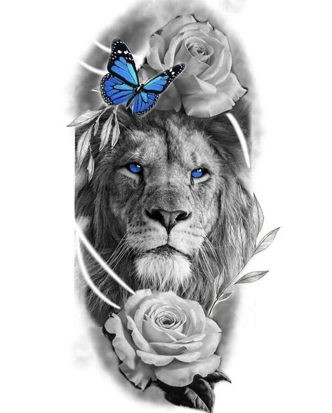 Black Panther Tattoo With Flowers, Lion And Flowers Tattoo Design, Lion Leg Tattoo, Leo Lion Tattoos, Tiger Tattoo Sleeve, Tattoo Coloring Book, Lion Tattoo Sleeves, Native Tattoos, Rose Tattoos For Men