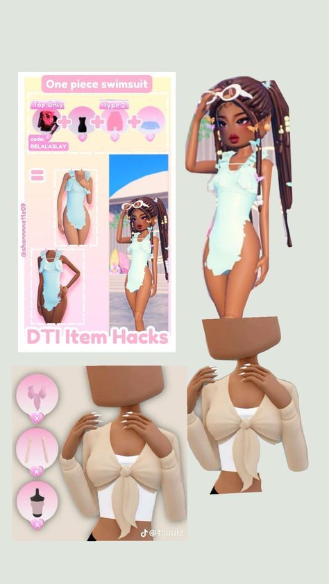 #fashion, #style, #outfitinspiration, #beauty Swimsuit Hack In Dti, Dti Cute Fit Hacks, Cute Dti Hacks, Layering Hacks Dti, Free Dti Outfit Hacks, Dti Fits Ideas, Dti Hacks Clothes, Cute Dti Outfits, Dress To Impress Outfits Hacks