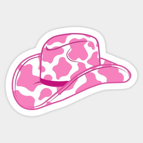 Pink Cow Print Cowboy Hat -- Choose from our vast selection of stickers to match with your favorite design to make the perfect customized sticker/decal. Perfect to put on water bottles, laptops, hard hats, and car windows. Everything from favorite TV show stickers to funny stickers. For men, women, boys, and girls. Pink Cowboy Hat Tattoo, Pink Cowgirl Hat Tattoo, Hot Pink Cowboy Hat Wallpaper, Cool Stickers Aesthetic, August Stickers, Cute Stickers Ideas, Cooler Stickers, Laptop Stickers Ideas, Cow Print Cowboy Hat