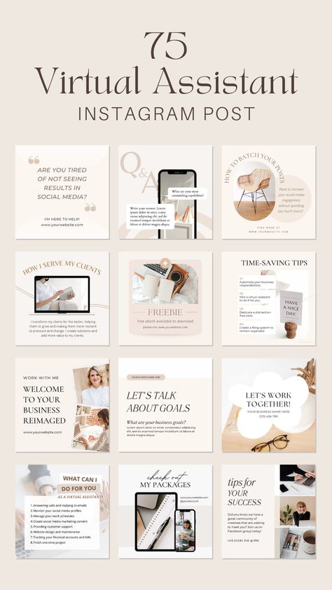 virtual assistant instagram templates | social media manager templates | personal assistant. #instagram#socialmedia#canvainstagram Instagram Post Planner Business, Virtual Assistant Instagram Post Ideas, Virtual Assistant Instagram Feed, Free Instagram Post Template, Social Media Manager Post, Manager Templates, Ig Design, Va Business, Instagram Branding Design