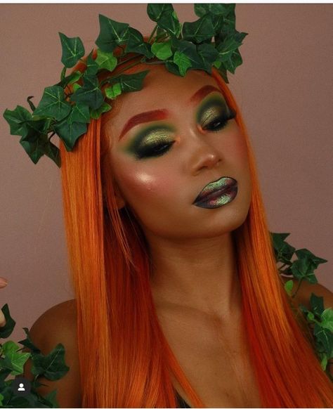 Posion Ivy Costume Makeup, Poison Ivy Halloween Makeup, Poison Ivy Costume Makeup, Ivy Makeup Halloween, Tiffany Jones Makeup, Poison Ivy Makeup Ideas Halloween, Poison Ivy Makeup Looks, Poison Ivy Hair, Position Ivy Makeup