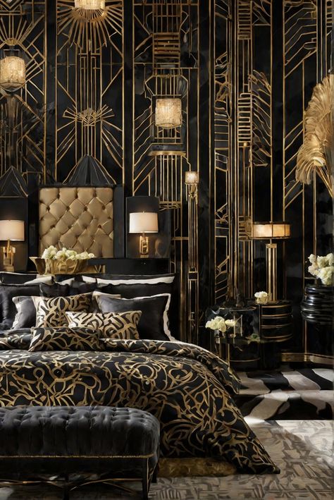 ​ #ad     #Colortrend #wallpaint2024  #color2024  #DIYpainting  ##DIYhomedecor  #Fixhome Dark Art Deco Bedroom, Art Deco Paint Colors, Gatsby Interior Design, Art Deco Paint, Art Deco Apartment, Deco Interiors, House Concept, Deco Paint, Art Deco Theme