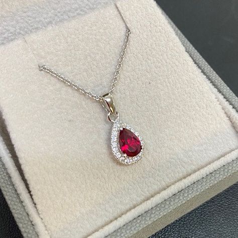 Excited to share this item from my #etsy shop: Ruby Teardrop Pendant on Silver Chain | Created Diamonds | Ruby Anniversary | Gift | Pink Crystal Stone Necklace, Red Jewelry, Pink Pendants Ruby Anniversary Gifts, Ruby Anniversary, Pink Pendant, Gold Chain Design, Bridal Jewelry Collection, Blue Pendant, Red Jewelry, Necklace Red, Teardrop Pendant