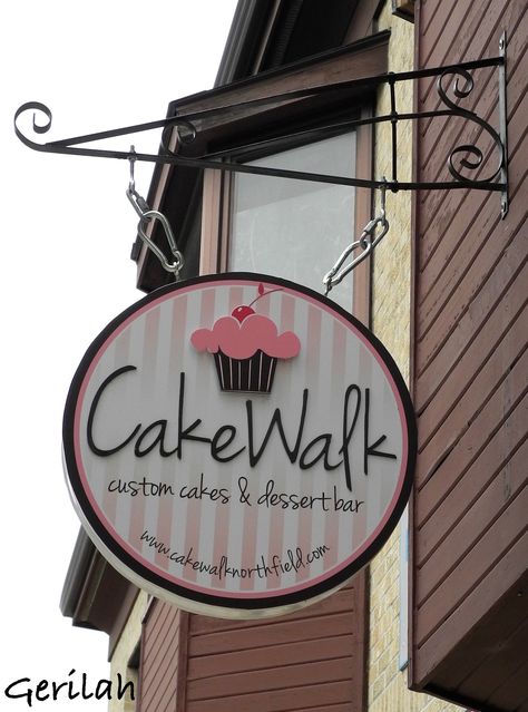 CakeWalk Bakery Signboard, Bakery Signs, Bakery Signage, Northfield Minnesota, Cake Shop Design, Bakery Shop Interior, Boutique Patisserie, Pink Cafe, Bakery Sign