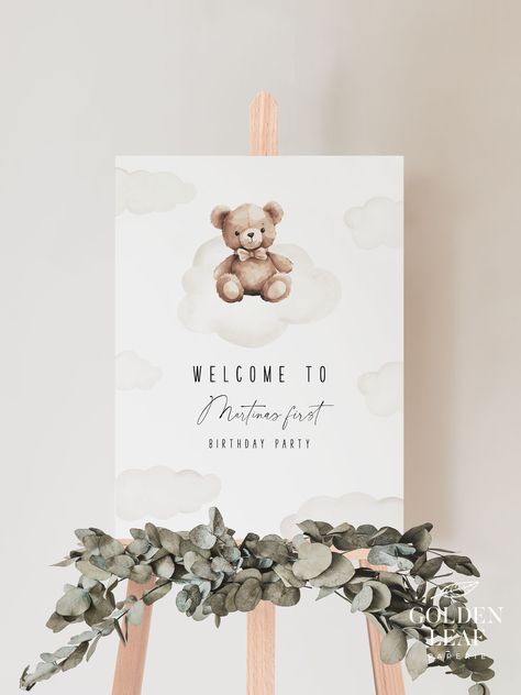 Welcome Board For 1st Birthday Party, First Birthday Signage, 1st Birthday Poster, 1st Birthday Party, 1 St Birthday Welcome Board, Teddy Bear Welcome Sign, Wooden Welcome Signs, Birthday Template, Bear Birthday