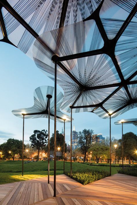 Architecture Concept Diagram, Areas Verdes, Canopy Design, Giant Flowers, Shade Structure, Amanda Levete, Glass Pavilion, Canopy Architecture, Urban Landscape Design