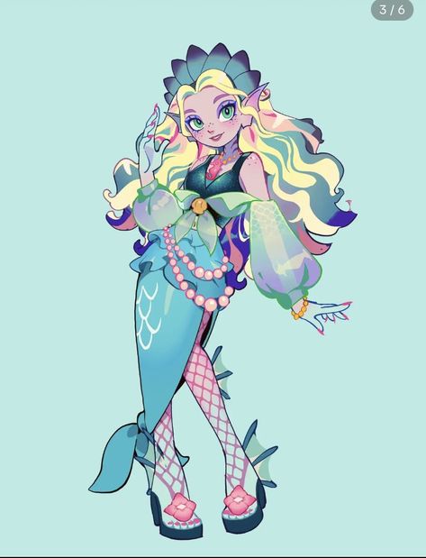 Mermaid Outfit Design, Mermaid Oc Design, Lagoona Redesign, Monster High G3 Lagoona, Lagoona Blue Fanart, Sea Monster Oc, Mermaid Character Design, Monster High Fashion, Monster H