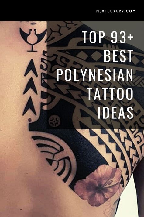 Polynesian tattoos are most often connected with rites of passage or a significant transformation. Most often etched with precision detail in black ink, they are an essential and immutable part of tattoo culture for men and women. #nextluxury #polynesiantattoo #tribaltattoos #polynesiantattoodesigns #culturetattoos Polynesian Compass Tattoo Men, Modern Polynesian Tattoo, Polynesian Rib Tattoo, Tahitian Tattoo Design, Polynesian Tattoo Designs Symbols And Meanings, Filipino Chest Tattoo, Hawaii Tattoos Traditional, French Polynesia Tattoo, French Polynesian Tattoo