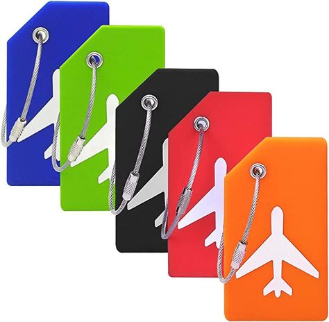 Amazon.com | Silicone Luggage Tag with Name ID Card Perfect to Quickly Spot Luggage Suitcase (Plane 5Pcs Multicoloured) | Luggage Tags Luggage Identifiers, Travel Bag Tag, Suitcase Tags, Baggage Tags, Travel Tags, Luggage Suitcase, Travel Luggage Tag, Address Card, Name Card