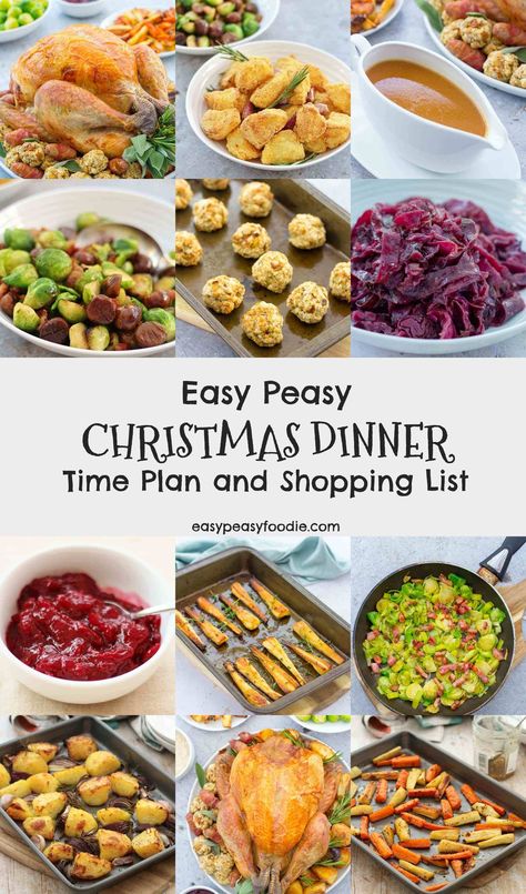 Wouldn’t it be great if someone just put together a time plan for Christmas Dinner and maybe a shopping list too… Well you are in luck because that’s just the sort of thing I love to do! Here is my Easy Peasy Christmas Dinner Time Plan and a Shopping List for all the ingredients you will need. #christmasdinner #christmasdinnertimeplan #christmasfood #christmasrecipes #christmasday #organizedchristmas #easychristmas #easypeasychristmas #easypeasychristmasdinner #easypeasyfoodie Christmas Dinner Shopping List, Christmas Dinner Checklist, Christmas Food List, Planning Christmas Dinner, Christmas Turkey Dinner, Christmas Dinner Dishes, Holiday Meal Planning, Food Shopping List, Christmas Dinner Menu