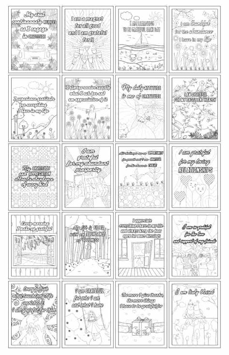 Gratitude Coloring Pages (x20 free printable sheets) to Help You Relax and Feel Good Gratitude Affirmations, Printable Journal, Daily Gratitude, Power Of Positivity, Journal Printables, Colouring Pages, Printable Coloring, Printable Coloring Pages, Adult Coloring Pages