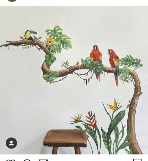 Nature Mural Painting, Wall Muriel Ideas, Jungle Wall Painting, Painting Street Art, Beautiful Murals, 3d Art Painting, Mural Cafe, Jungle Mural, Garden Mural