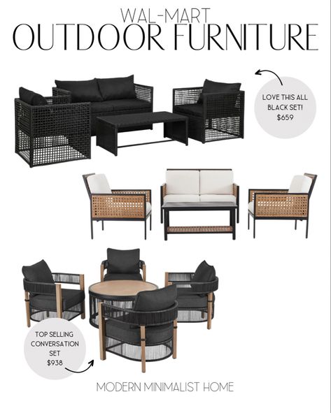 Outdoor patio furniture sets from wal-mart. I am loving the all black set! If you have a White House like ours it creates a nice pop! I also have my eye on this 5 piece conversation set for our cover deck! I love that it’s not a dining set but could be used as one. Outdoor furniture, outdoor pillows, outdoor rug, outdoor, outdoor planters, outdoor patio furniture, outdoor dining, outdoor dining table, outdoor dining set, modern outdoor rug, wayfair patio, affordable outdoor rugs, patio chairs, Wayfair Patio Furniture, Modern Outdoor Dining Sets, Black Patio Furniture, Dining Table Outdoor, Patio Lounge Furniture, Front Porch Furniture, Cheap Patio Furniture, Planters Outdoor, Dining Outdoor