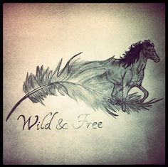 Wild horse Horse With Feathers Tattoo, Horse Inspired Tattoos, Horse Tattoos For Women, Tattoo Lower Back, Horse Tattoos, Tattoo Feather, Horse Shoe Tattoo, Horse Tattoo Design, Cowgirl Tattoos