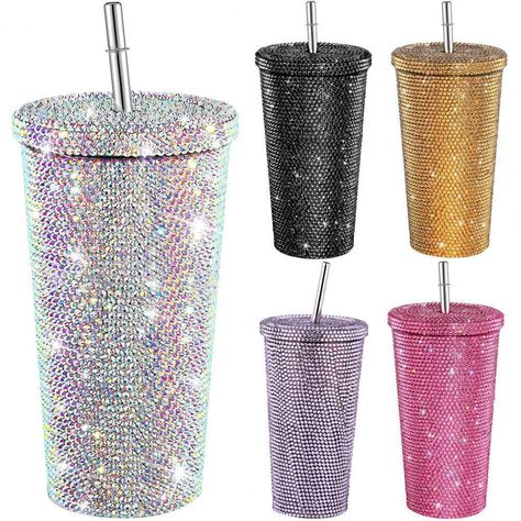 Candle Embellishments, Coffee Cups Diy, Bottle Girls, Rhinestone Cups, Water Bottle Gift, Portable Water Bottle, Stainless Steel Thermos, Straw Cup, Thermos Cup