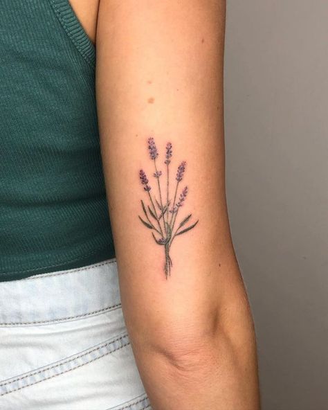 Lavender Tattoo Color, Lavender Plant Tattoo, Aiden Tattoo, Tyler Tattoo, Lavender Tattoos, Purple Flower Tattoos, Scottish Tattoo, Tattoo Ideas For Guys, Plant Tattoos