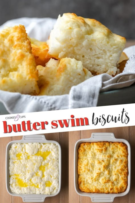 These heavenly Butter Swim Biscuits are baked golden in butter for a texture that's incredibly soft, moist and ready for slicing! Moist Biscuits Homemade, Buttermilk Swim Biscuits, Bisquick Butter Swim Biscuits, Butter Swim Biscuits Easy Recipes, Home Made Buttermilk, Recipes Biscuits, Butter Swim Biscuits, Butter Biscuits Recipe, Homemade Gravy For Biscuits