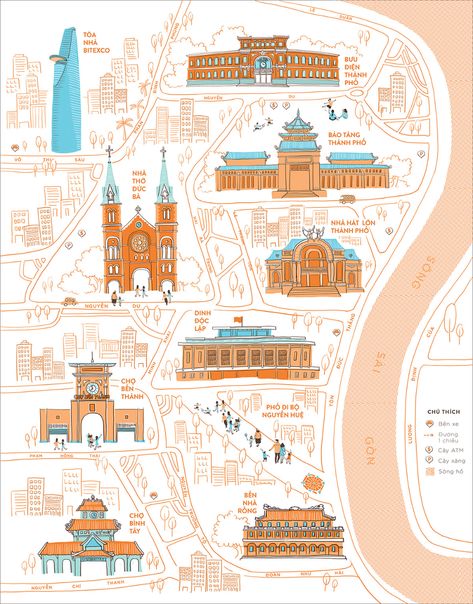 Graphic Map Illustration, Tourist Map Design, Tourist Guide Design, Guide Map Design, Saigon Illustration, Guidebook Illustration, Map Design Illustration, Travel Map Illustration, Traveler Illustration