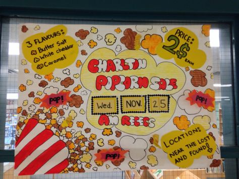 Popcorn Fundraiser Ideas, Fundraiser Poster Ideas, Fundraiser Poster, Popcorn Fundraiser, Fundraising Poster, Popcorn Posters, Fundraiser Food, Poster 3d, School Jobs