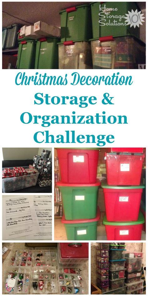 Here are step by step instructions for Christmas decoration storage and organization in your home, as well as for organizing other holiday decorations as well {part of the 52 Week Organized Home Challenge on Home Storage Solutions 101} #ChristmasOrganizing #OrganizedHome #HolidayOrganization Holiday Organization Storage, Christmas Decoration Storage, Decoration Storage, Holiday Organization, Organizing Challenges, Garage Storage Solutions, Garage Basement, Holiday Storage, Christmas Organization