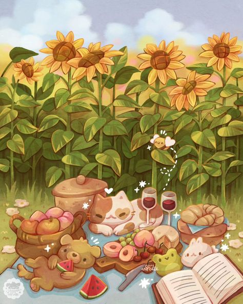 A summer picnic ✨️ this is the illustration for August in my 2025 calendar, coming soon!! 💕 🏷 #kittykitty #cutenessoverloaded #anime_kawaii #picnicday #botanicalprints #sillykitty #picnicstyle #kawaiistyle #picnicaesthetic #kittykawaii Picnic Illustration, Yellow Picnic, Illustration Calendar, Art Of Letting Go, Picnic Style, Kitty Drawing, Hello Kitty Drawing, 2025 Calendar, Cat Character