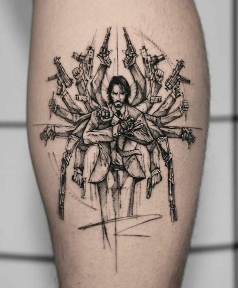 Crazy-Tattoos-Pics John Wick Tattoo, 16 Tattoo, Movie Tattoo, Movie Tattoos, Tattoo Master, Weird Tattoos, Sketch Tattoo, Hand Tattoos For Guys, Unique Tattoo