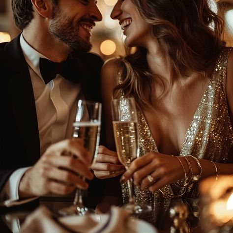 Elegant Celebration Toast: An elegantly dressed couple shares a toast with champagne flutes at a glamorous evening celebration. #elegant #celebration #toast #champagne #couple #evening #formal #dress #aiart #aiphoto #stockcake https://ayr.app/l/imQ6 Couple With Champagne, Champaign Toast, Champagne Celebration, Wedding Toast, Europe Wedding, Elegant Couple, Candlelit Dinner, Couple Dress, Couple Romance