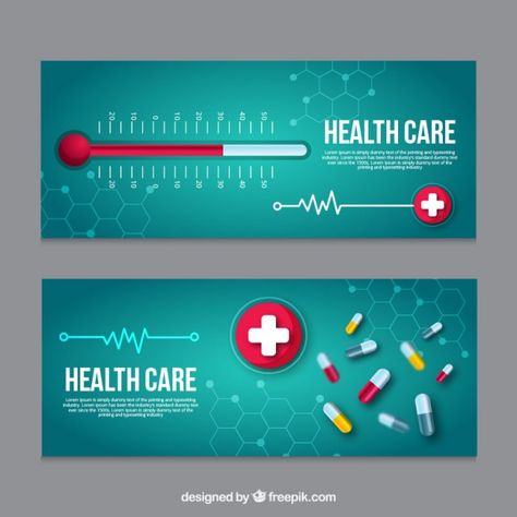 Medical banners with thermometer and pil... | Free Vector #Freepik #freevector #banner #business #design #medical Medical Banner Design, Medical Business Card, Life And Health Insurance, Banners Design, Healthcare Quotes, Medical Posters, Medical Wallpaper, Science Background, Medical Business