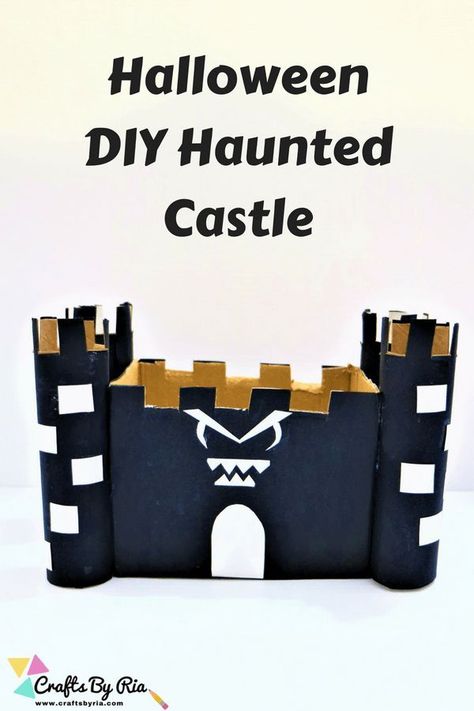 This DIY Haunted House craft for kids is a great recycled craft idea for Halloween using old cardboard box and toilet paper rolls. An Easy spooky craft idea for kindergarteners and preschoolers! Haunted House For Kids, Diy Haunted House, Haunted House Craft, Castle Crafts, Popsicle Stick Houses, Craft Room Organization Diy, Puppet Craft, Haunted House Diy, Paper Dragon