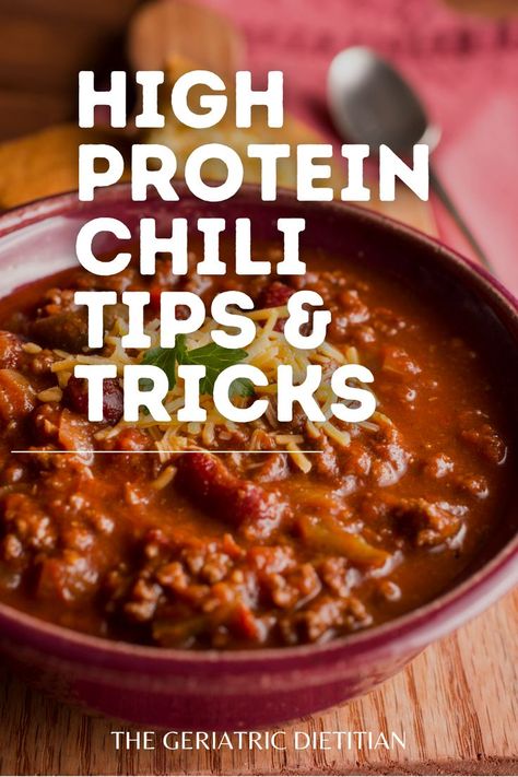 High Protein Chili Tips & Tricks. Bowl of chili. High Protein Chili Recipes, High Protein Chili, Protein Chili, Low Carb Chili Recipe, Low Carb Chili, Easy Chili, High Protein Low Calorie, No Bean Chili, Crowd Pleaser