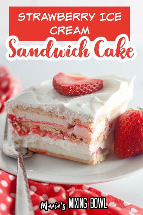 easy desserts, ice cream sandwich, strawberry, dessert, Strawberry Ice Cream Topping, Ice Cream Sandwich Cake Recipe, Strawberry Ice Cream Sandwich, Ice Cream Sandwich Dessert, Cream Sandwich Cake, Strawberry Ice Cream Cake, Vanilla Ice Cream Sandwich, Strawberry Cheesecake Ice Cream, Ice Cream Sandwiches Recipe