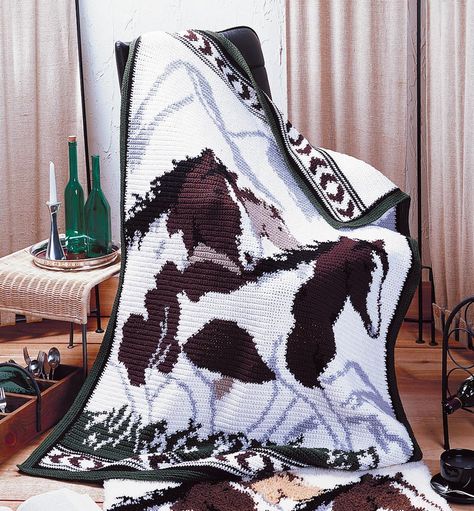 Purchase Wild Horses Afghan Pattern Cowboy Baby Blanket Crochet, Horse Blanket Pattern, Crochet Horses, Motifs Afghans, Style Graphique, Crochet Horse, Graph Crochet, Mary Maxim, Ombre Yarn