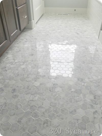 carrera hex marble tile Carrera Marble Bathroom Floor, Carrera Marble Bathroom, Marble Bathroom Floor, Dream Beach Houses, Carrera Marble, Kitchen Remodel Design, Small Tiles, Bathroom Remodel Shower, Bathroom Remodel Designs