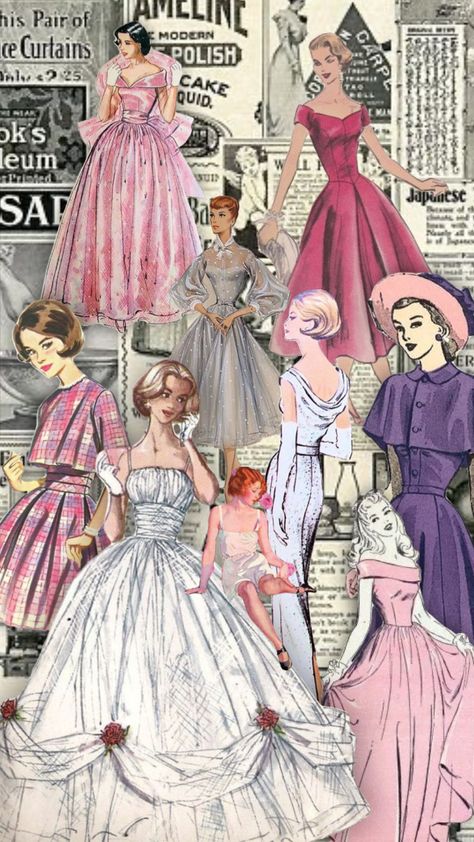 #vintage #vogue #fashion #vintagefashion #1950s #1960s #50s #60s #pink #purple 1950 Aesthetic Fashion, Gifts For Fashion Designers, Art Deco Aesthetic Outfit, 1950s Aesthetic Fashion, 50s Aesthetic Fashion, Purple Vogue, 1950s Fashion Illustration, Vintage Vogue Fashion, Vintage Fashion Sketches