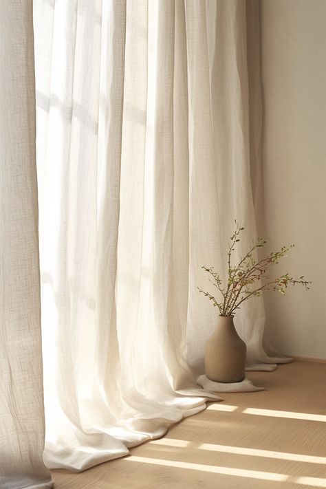 Organic Linen Curtains are the perfect addition to your eco-friendly home decor. Made from natural fibers, these curtains are not only sustainable but also stylish. The soft and breathable linen fabric adds a touch of elegance to any room. With their neutral color, they effortlessly blend with any color scheme. Whether you're looking to create a cozy living room or a serene bedroom, these organic linen curtains are a must-have. #organiccurtains #linendecor #sustainableliving French Country Curtains Living Room, Minimal Curtains, Linen Curtains Living Room, Linen Valance, Bridal Boutique Interior, Boho Window, Linen Valances, Pocket Kitchen, Neutral Curtains