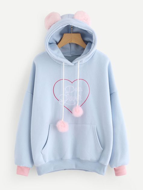 Shop Slogan Embroidery Kangaroo Pocket Hoodie online. SheIn offers Slogan Embroidery Kangaroo Pocket Hoodie & more to fit your fashionable needs. Stylish Hoodies, Trendy Hoodies, Kawaii Fashion Outfits, Trendy Fashion Tops, Kangaroo Pocket Hoodie, Pocket Hoodie, Fashion Attire, Kawaii Clothes