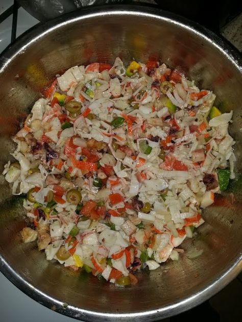 Spanish Seafood Salad! "Tastes Great!!! :-)"  @allthecooks #recipe #salad #seafood #cold #easy #healthy Puerto Rican Seafood Salad, King Crab Salad Puerto Rico, Spanish Seafood Salad, Salad Honey Mustard, Best Chicken Salad Sandwich, Pasta Salad Recipe Easy, Easy Chicken Salad Sandwich, Spanish Salad, The Best Chicken Salad