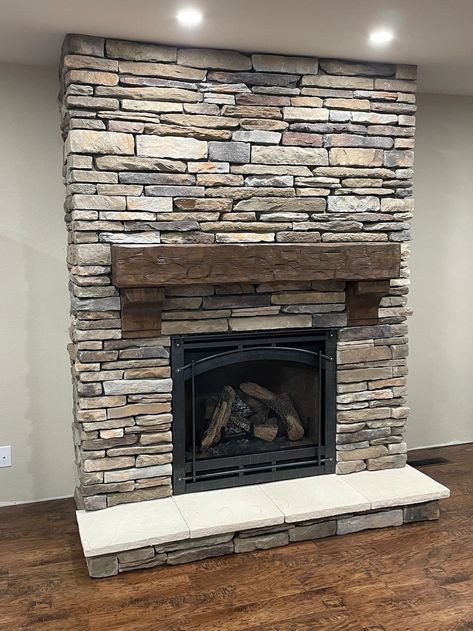 Veneer Fireplace, Stone Fireplace Makeover, Red Brick Fireplaces, Stacked Stone Fireplaces, Fireplace Redo, Runners Workout, Fireplace Mantles, Rustic Mantel, Brick Fireplace Makeover