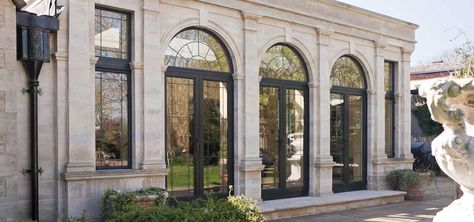 bronze casement windows and doors vale garden houses Bronze Windows, Hotel Particulier Paris, Classic Facade, Metal Windows, Metal Doors, Classic House Exterior, Classic Building, Neoclassical Architecture, House Outside Design