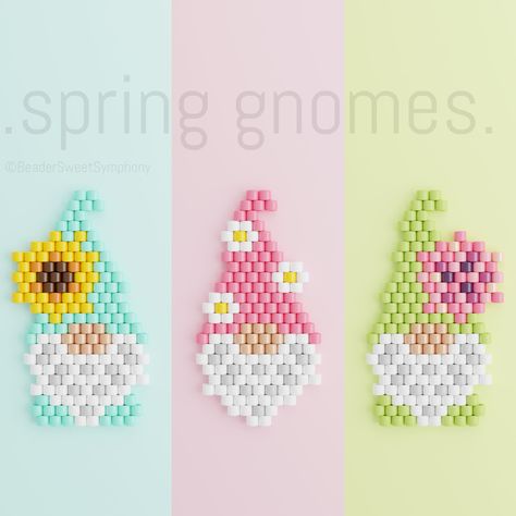 Gnome Brick Stitch Earrings, Brick Stitch Pendant, Beaded Brick Stitch Patterns, Miyuki Beads Pattern Brick Stitch, Brick Stitch Pattern Free, Seed Bead Charms, Brick Stitch Pattern Earring, Brick Stitch Patterns, Spring Gnomes