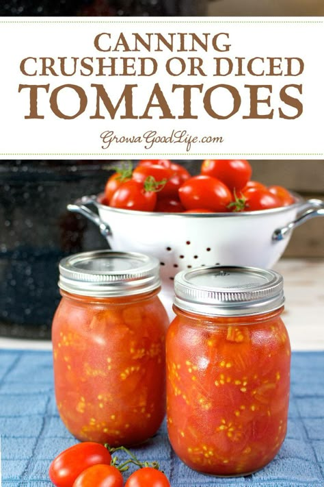 Canning your own crushed or diced tomatoes is a quick way to preserve a bumper crop of ripe tomatoes. You can use the canned tomatoes in so many ways, including adding to chilies, soups, and casseroles. #preserving #harvest #canning Canned Tomato Recipes, Preserve Tomatoes, Stews And Casseroles, Can Tomatoes, Freezing Vegetables, Easy Canning, Canning Crushed Tomatoes, Home Canning Recipes, Canning Vegetables