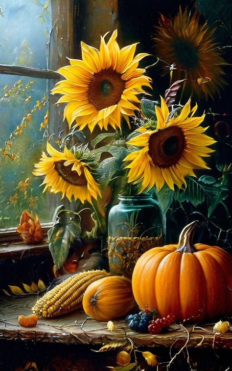 Fall Theme Pictures, Autumn Challenge, Craft Market Display, Sunflower Images, Slate Art, Vintage Illustration Art, Sunflower Pictures, Iphone Wallpaper Fall, Sunflower Painting