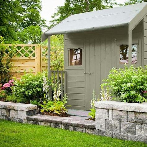 Sage Green Paint Colours Houses Painted Green, Green Sheds Painted, Green Paint Colours, Sage Green Paint Color, Olive Green Paints, Garden Shed Interiors, Painted Shed, Sage Green Paint, Green Fence