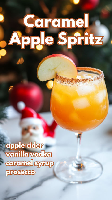 Caramel Apple Spritz Pinnacle Salted Caramel Vodka Recipes, Recipes With Caramel Vodka, Winter Manhattan Cocktail, Apple Pie Cocktail Recipes, Carmel Vodka Cocktails, Apple Vodka Cocktails, Caramel Apple Cider Cocktail, Christmas Vodka Cocktails, Best Christmas Drinks