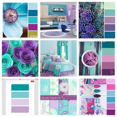 Girl's Room Colors {purple and teal/turquoise} Girls Room Colors, Bedroom Turquoise, Teal Bedroom, Mermaid Room, Purple Bedroom, Purple Rooms, Purple And Teal, Girl’s Room, Colors Purple