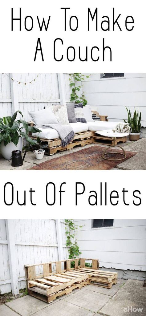 One-Picture Plans for a Pallet Couch Make A Couch, Pallet Garden Furniture, Pallet Patio Furniture, Pallet Patio, Pallet Couch, Diy Porch, Pallet Decor, Diy Garden Furniture, Pallet Furniture Outdoor