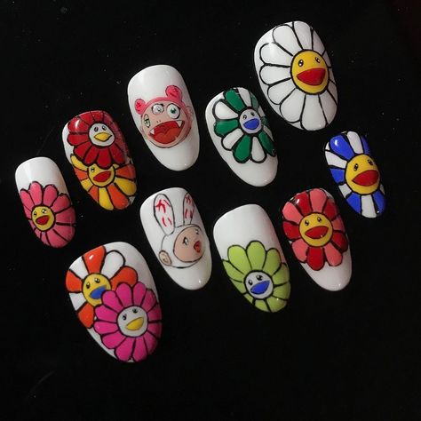 Murakami Nails, Takashi Murakami Nails, Takashi Murakami, Painted Nail Art, Pretty Nail Art Designs, Pretty Nail Art, Nail Tips, Press On Nails, Pretty Nails