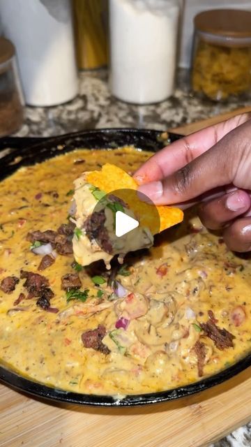 Jateriya Dashai’ on Instagram: "Brisket queso , making this my next get together with the family! It was so good ! 

Ingredients 
Brisket 
Rotel 
Velveeta 
White cheddar
Gouda 
Cream cheese 
Red onions 
Cilantro 
Jalopenos 
Bbq rub
Doritos 

•

•

#rotel #partyfood #easyrecipes #30minutemeals" Queso With Velveeta And Rotel, Beef Rotel Dip Velveeta, Nacho Cheese Sauce Velveeta Rotel, Crockpot Rotel Dip Velveeta Ground Beef, Brisket Queso, Mexicorn Dip Recipe With Rotel, Rotel Recipes, Queso Dip, Bbq Rub