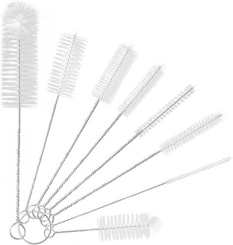 YUNGMAX Small Bottle Brush Set, 8PCS Nylon Straw Cleaner Pipe Brushes for Washing Narrow Neck Water Bottles Jars Teapot Spout (White) : Amazon.co.uk: Home & Kitchen Teapot Spout, Flexible Pipe, Small Water Bottle, Straw Cleaner, Bottle Cleaner, Wash Brush, Small Bottles, Bottle Brush, Test Tube